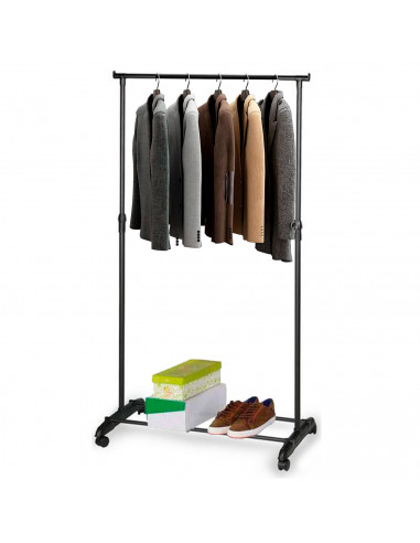 Tradineur - Perchero con ruedas extensible, acero y plástico, incluye barra y estante para calzado, altura regulable, fácil mont