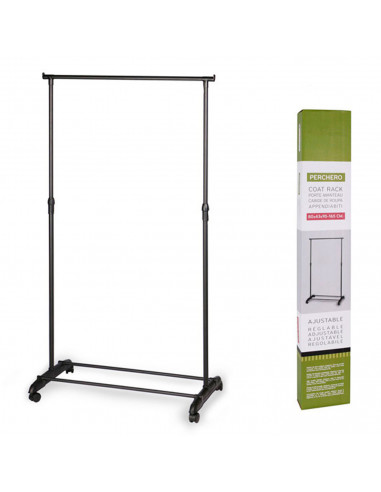 Tradineur - Perchero con ruedas extensible, acero y plástico, incluye barra y estante para calzado, altura regulable, fácil mont