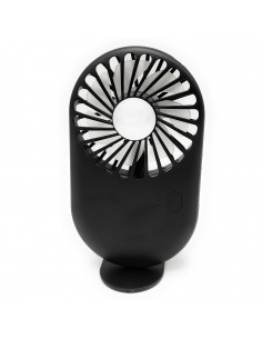 Tradineur - Mini ventilador portátil recargable con soporte, ventilador de mano, 3 velocidades, silencioso, diseño compacto, 13,