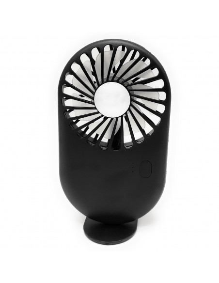 Tradineur - Mini ventilador portátil recargable con soporte, ventilador de mano, 3 velocidades, silencioso, diseño compacto, 13,