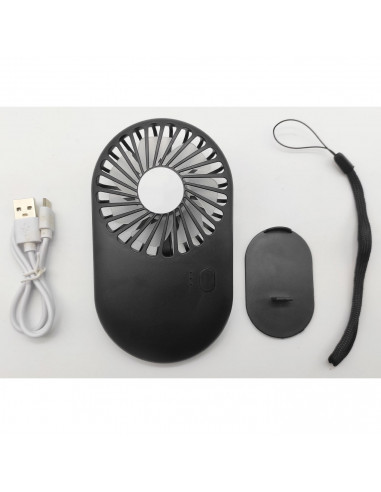 Tradineur - Mini ventilador portátil recargable con soporte, ventilador de mano, 3 velocidades, silencioso, diseño compacto, 13,