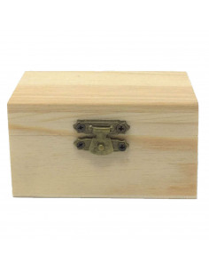 Tradineur - Caja rectangular de madera natural sin tratar con cierre metálico, cajita de almacenaje para joyas, manualidades, 5