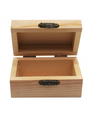 Tradineur - Caja rectangular de madera natural sin tratar con cierre metálico, cajita de almacenaje para joyas, manualidades, 5