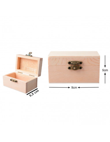 Tradineur - Caja rectangular de madera natural sin tratar con cierre metálico, cajita de almacenaje para joyas, manualidades, 5