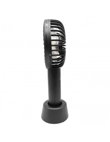 Tradineur - Mini ventilador recargable portátil con base, ventilador de mano, 3 velocidades, silencioso, diseño compacto, 21,5 x
