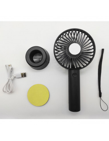 Tradineur - Mini ventilador recargable portátil con base, ventilador de mano, 3 velocidades, silencioso, diseño compacto, 21,5 x