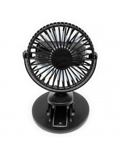 Tradineur - Mini ventilador recargable portátil con pinza, rotación 360º, 3 velocidades, silencioso, diseño compacto, 22 x 10,5