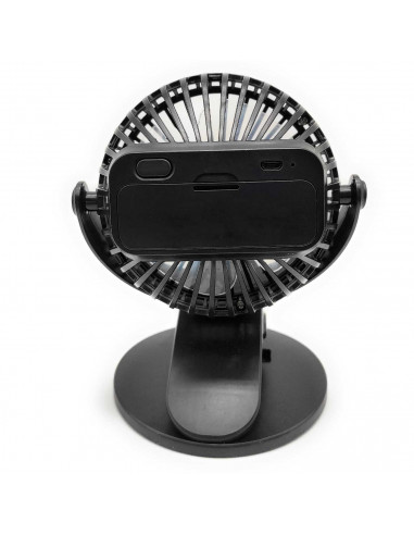 Tradineur - Mini ventilador recargable portátil con pinza, rotación 360º, 3 velocidades, silencioso, diseño compacto, 22 x 10,5