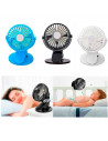 Tradineur - Mini ventilador recargable portátil con pinza, rotación 360º, 3 velocidades, silencioso, diseño compacto, 22 x 10,5