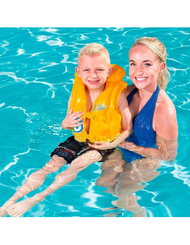 Tradineur - Chaleco hinchable infantil, incluye hebillas ajustables, cuello inflable y 3 cámaras de aire, niños, playa, piscina