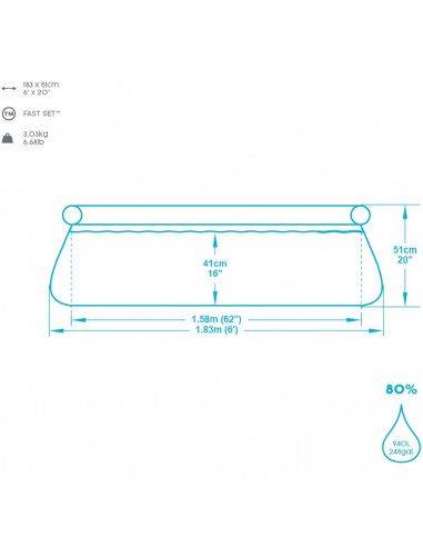 Tradineur - Piscina con aro hinchable, resistente a rayos UV, parche de reparación, fácil montaje (Azul y blanco, 940 litros, 18