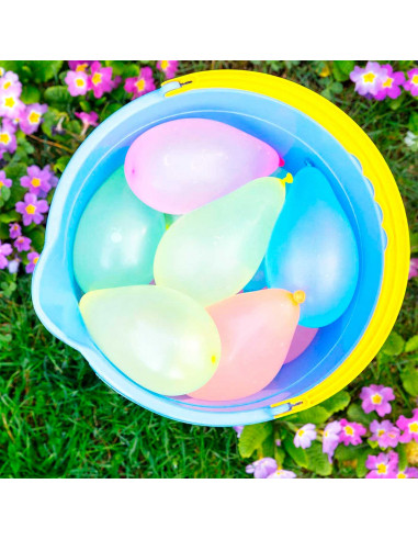 Tradineur - Set de 50 globos de agua, incluye boquilla y bolsa de red, bombas de agua, juego infantil para exterior, niños, vera