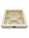 Tradineur - Caja de madera con 7 compartimentos y tapa con cristal, hexágono central, expositor de joyas, organizador, joyero, c