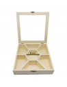 Tradineur - Caja de madera con 7 compartimentos y tapa con cristal, hexágono central, expositor de joyas, organizador, joyero, c