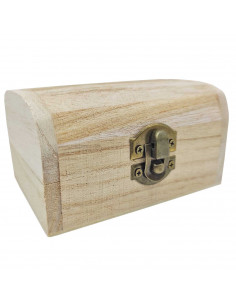 Tradineur - Caja de madera natural con forma de baúl, cierre metálico, tapa redondeada, almacenaje joyas, manualidades, decoraci