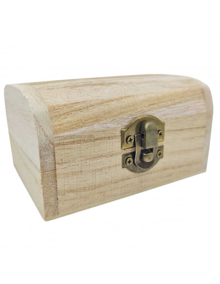 Tradineur - Caja de madera natural con forma de baúl, cierre metálico, tapa redondeada, almacenaje joyas, manualidades, decoraci Tradineur - Caja de madera natural con forma de baúl, cierre metálico, tapa redondeada, almacenaje joyas, manualidades, decoraci