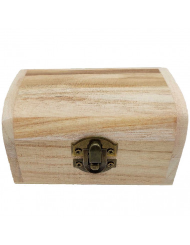 Tradineur - Caja de madera natural con forma de baúl, cierre metálico, tapa redondeada, almacenaje joyas, manualidades, decoraci