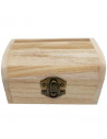 Tradineur - Caja de madera natural con forma de baúl, cierre metálico, tapa redondeada, almacenaje joyas, manualidades, decoraci