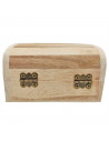 Tradineur - Caja de madera natural con forma de baúl, cierre metálico, tapa redondeada, almacenaje joyas, manualidades, decoraci