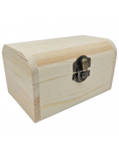 Tradineur - Caja con forma de baúl, madera natural, cierre metálico, tapa redondeada, almacenaje joyas, manualidades, decoración