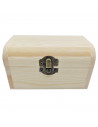 Tradineur - Caja con forma de baúl, madera natural, cierre metálico, tapa redondeada, almacenaje joyas, manualidades, decoración