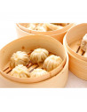 Tradineur - Vaporera de bambú, cesta de vapor con tapa para dim sum, arroz, verduras, carne, recipiente tradicional para cocción
