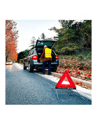 Tradineur - Triángulo reflectante de emergencia homologado para coche, incluye estuche de plástico, señalización, advertencia, a