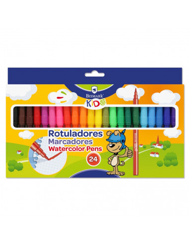 Tradineur - Set de 24 rotuladores de colores para niños, punta fina, colorear, dibujar, material escolar, manualidades, 14,5 cm