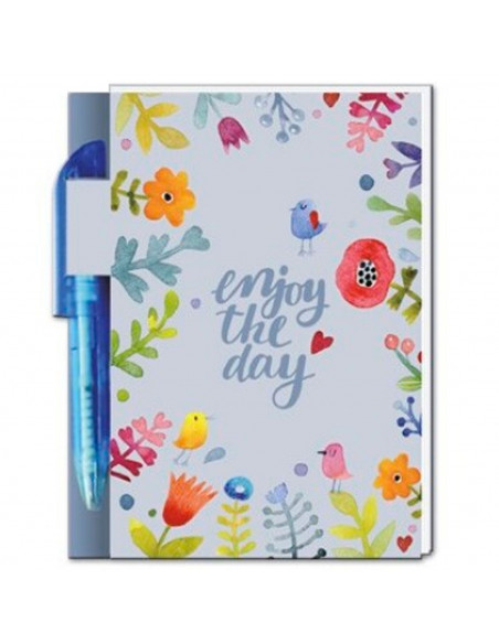 Tradineur - Mini libreta con bolígrafo, 100 hojas, 70 gramos, bloc de notas, cuaderno, regalo original, 11,4 x 7,6 x 1 cm, diseñ