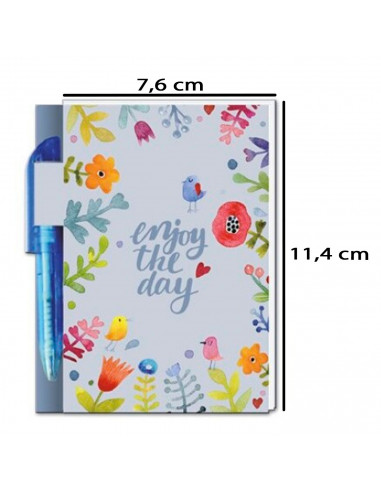 Tradineur - Mini libreta con bolígrafo, 100 hojas, 70 gramos, bloc de notas, cuaderno, regalo original, 11,4 x 7,6 x 1 cm, diseñ