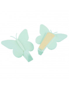 Tradineur - Pack de 2 ganchos adhesivos para pared, forma de mariposa, perchas de plástico, peso máximo 1,5 kg, aseo, cocina, 6,