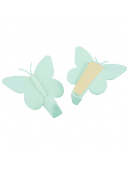 Tradineur - Pack de 2 ganchos adhesivos para pared, forma de mariposa, perchas de plástico, peso máximo 1,5 kg, aseo, cocina, 6,