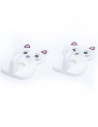 Tradineur - Pack de 2 ganchos adhesivos de pared, forma de gato, perchas de plástico, peso máximo 1,5 kg, aseo, cocina, 6,5 x 4