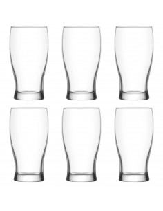 Tradineur - Set de 6 vasos de cerveza "Belek", cristal con base gruesa, resistentes, aptos para lavavajillas, bebidas, refrescos