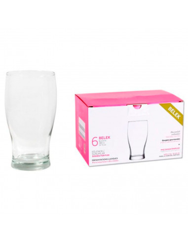 Tradineur - Set de 6 vasos de cerveza "Belek", cristal con base gruesa, resistentes, aptos para lavavajillas, bebidas, refrescos