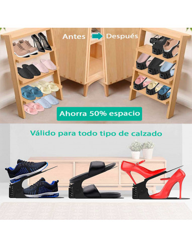 Tradineur - Organizador de calzado ajustable, polipropileno, ahorrar espacio, soporte para zapatos, doble capa, almacenamiento (