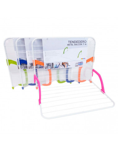 Tradineur - Tendedero plegable para balcón o radiador, 7 metros de tendido, metal y plástico, soporte para tender ropa, 63 x 49,