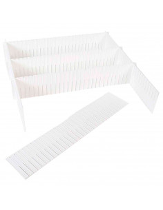 Tradineur - Pack de 6 separadores para cajones - Fabricados en plástico - Organización, Placa ajustable, Esencial. - 45 x 9 cm -