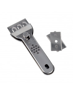 Rascador de metal para vitrocerámicas de 13 x 4,5 cm con 3 cuchillas dobles. Rasqueta para limpieza de cocinas. Cuchillas para r