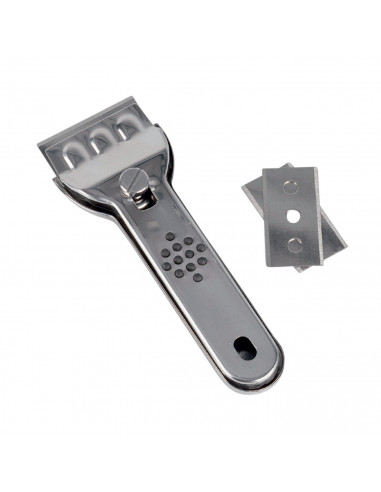 Rascador de metal para vitrocerámicas de 13 x 4,5 cm con 3 cuchillas dobles. Rasqueta para limpieza de cocinas. Cuchillas para r