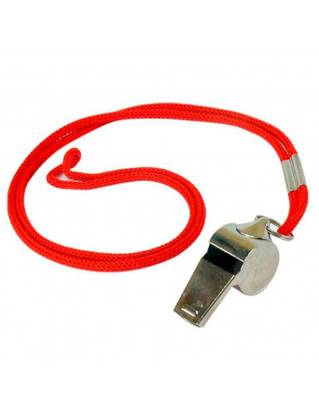 Tradineur - Silbato deportivo de metal con cordón, ideal para árbitros, entrenadores de fútbol, baloncesto, socorristas, 4 x 2 c