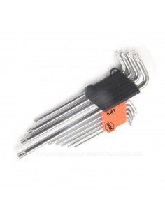 Juego de llaves de torque 9 piezas,  t10-t50, acero inoxidable, dimensiones 23 x 7 x 2 cm.