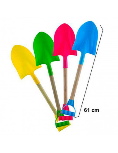 Tradineur - Pala de playa de plástico con mango de madera, juguete infantil para jugar en la arena, parque, jardín, regalo para