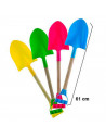 Tradineur - Pala de playa de plástico con mango de madera, juguete infantil para jugar en la arena, parque, jardín, regalo para