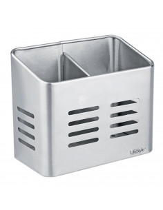 Escurridor doble de cubiertos, portacubiertos de cocina, escurre cubiertos lifestyle de acero inoxidable, dimensiones 16 x 9 x 1
