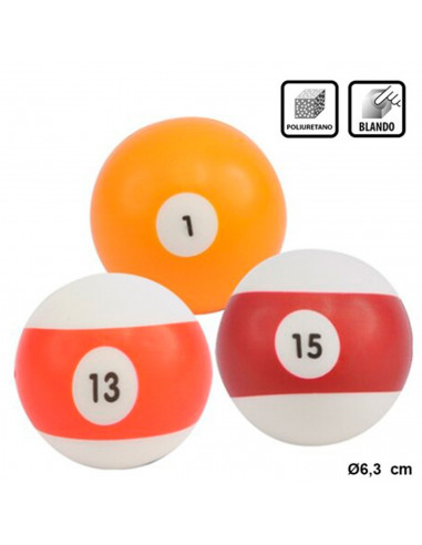 Tradineur - Pelota de billar antiestrés, poliuretano blando, bola calmante para aliviar el estrés, regalo original, Ø 6,3 cm, nú