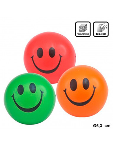 Tradineur - Pelota antiestrés con cara sonriente, poliuretano blando, bola calmante para aliviar el estrés, regalo original, Ø 6