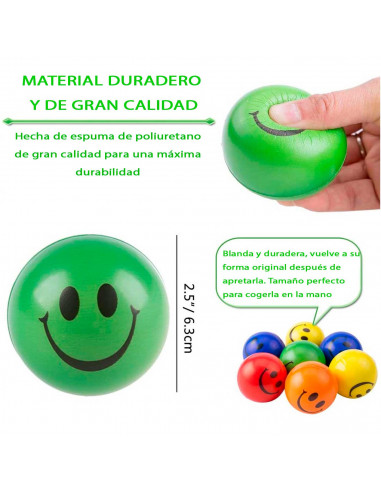 Tradineur - Pelota antiestrés con cara sonriente, poliuretano blando, bola calmante para aliviar el estrés, regalo original, Ø 6