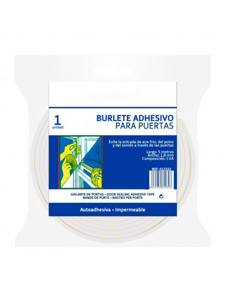 Pamex - Burlete adhesivo para puertas, ventanas 1,7 cm x 5 m. Tira de sellado junta de goma antigolpes, autoadhesiva, resistente