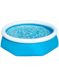 Tradineur - Piscina familiar con aro hinchable, paredes resistentes a pinchazos y a rayos UV, fácil montaje (Azul y blanco, 1880